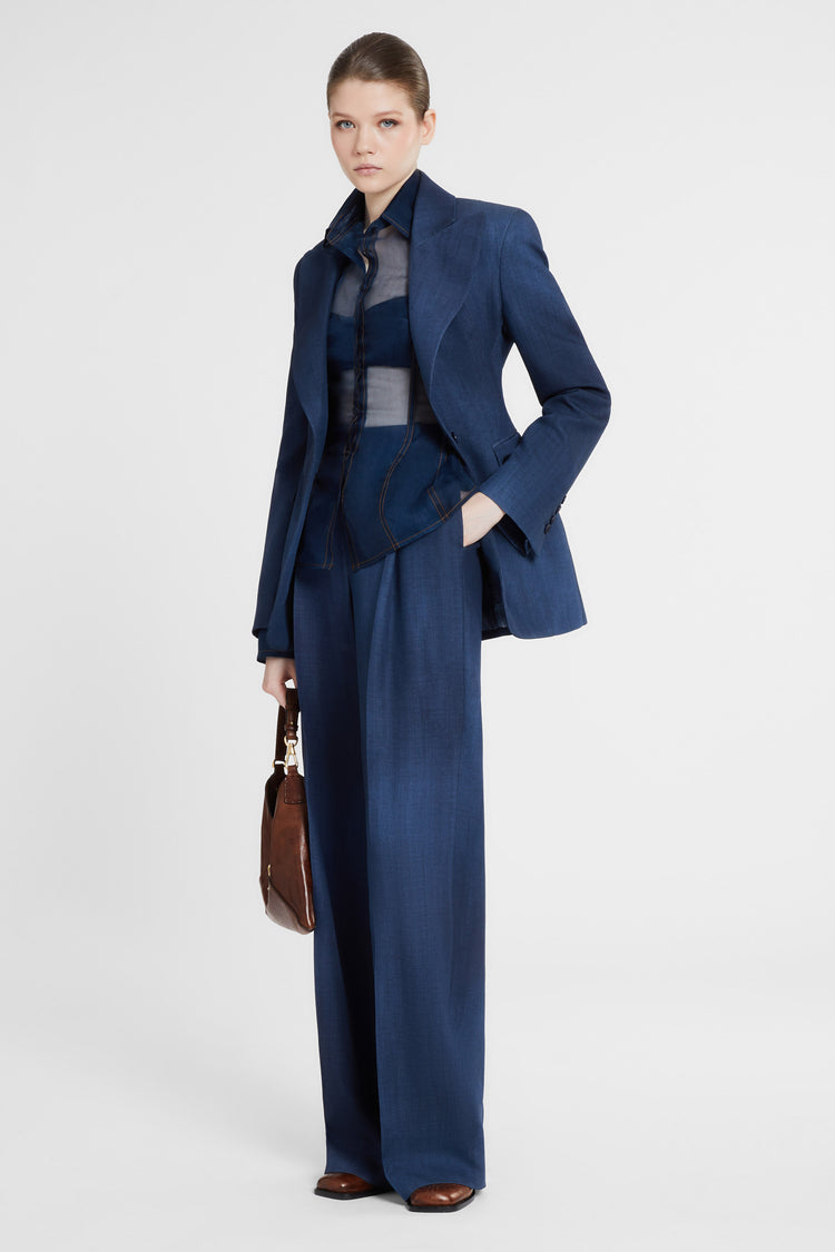 Silk organza shirt with denim print