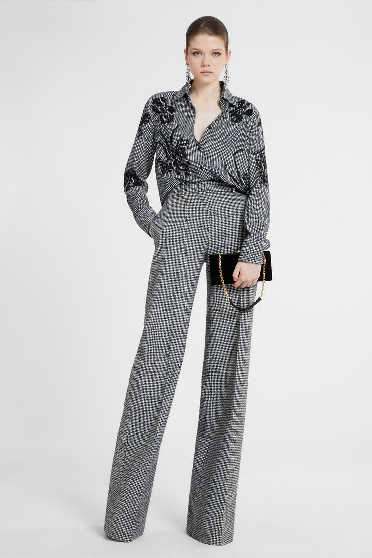 Pied de poule viscose shirt with lace inserts