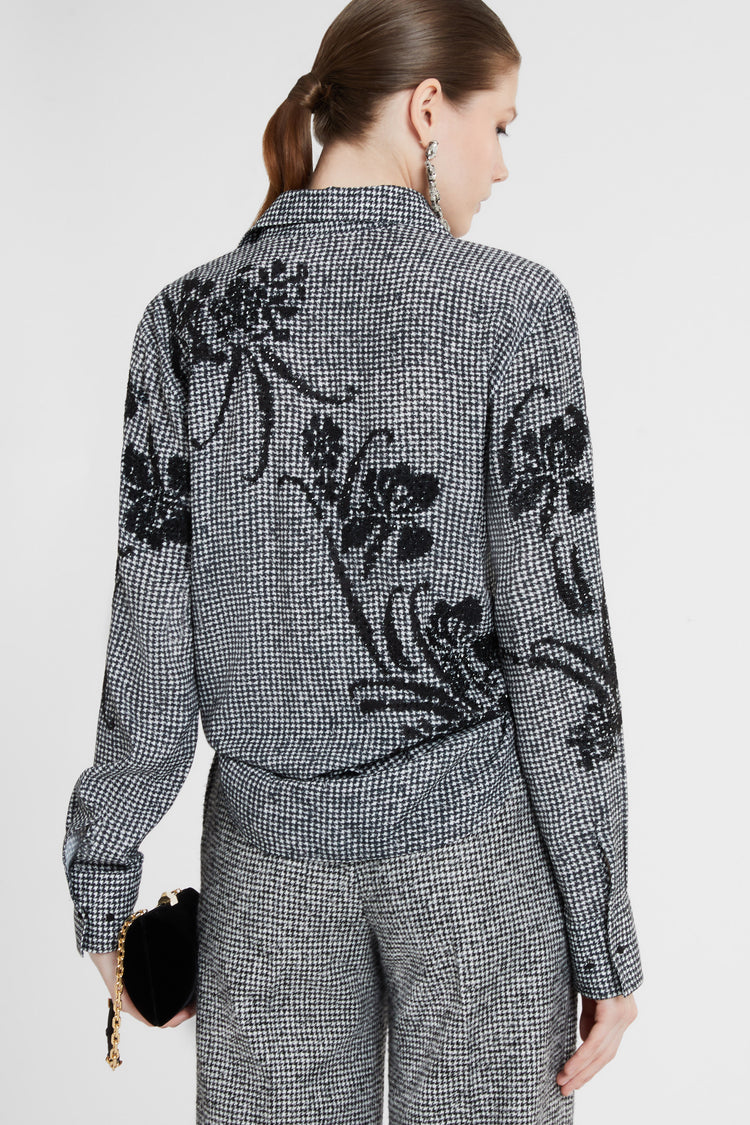 Pied de poule viscose shirt with lace inserts