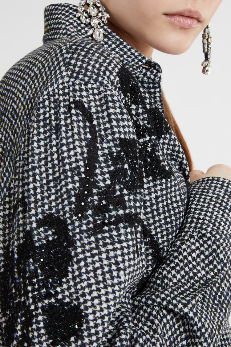 Pied de poule viscose shirt with lace inserts