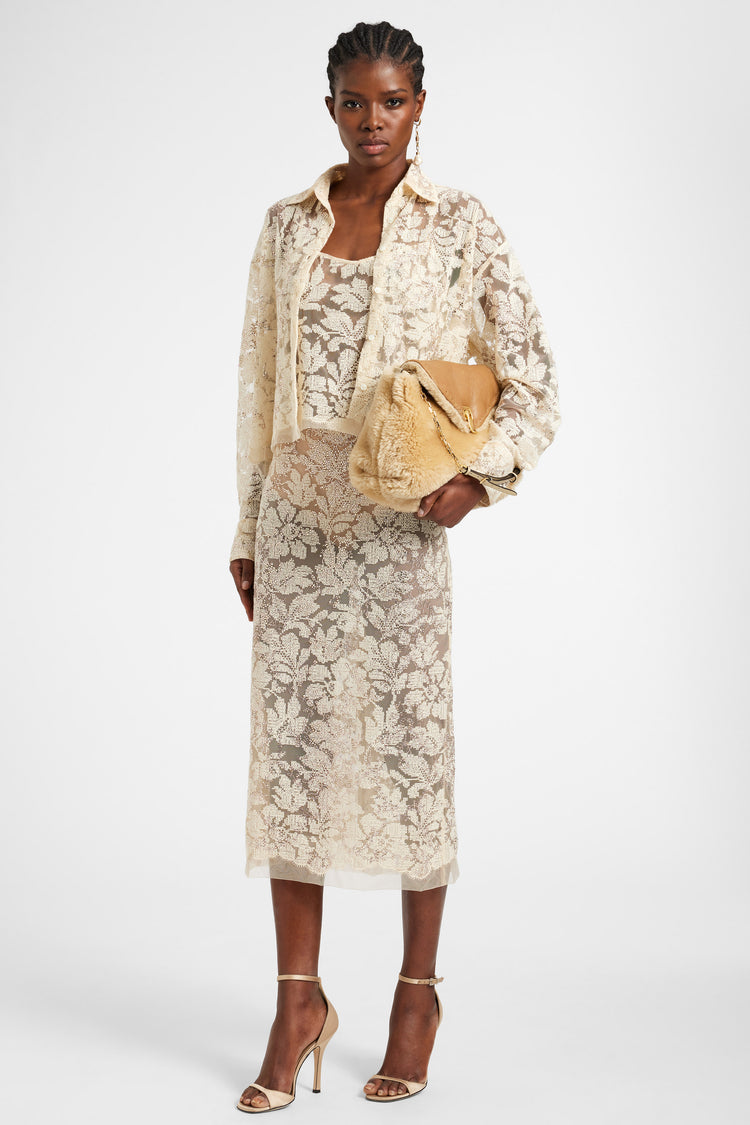 Boxy lace shirt with crystals