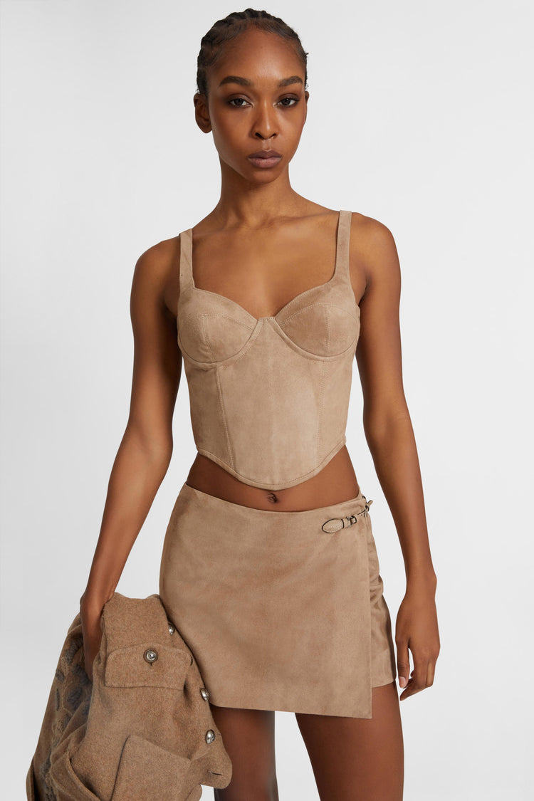 Top bustier in pelle scamosciata