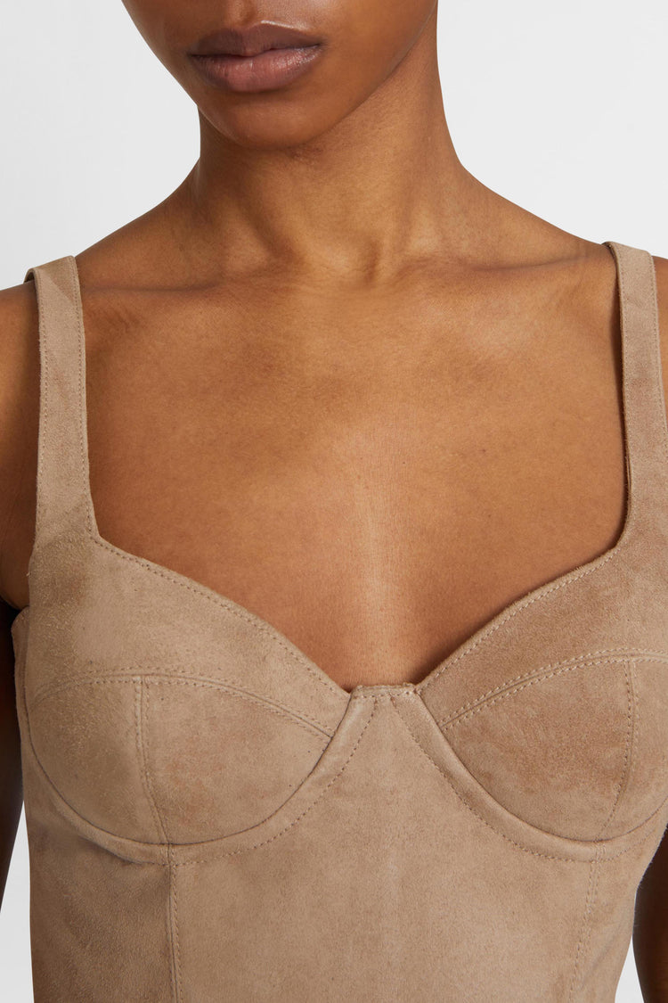 Top bustier in pelle scamosciata