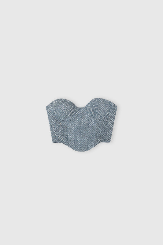 Strapless bustier top in viscose blend with herringbone print