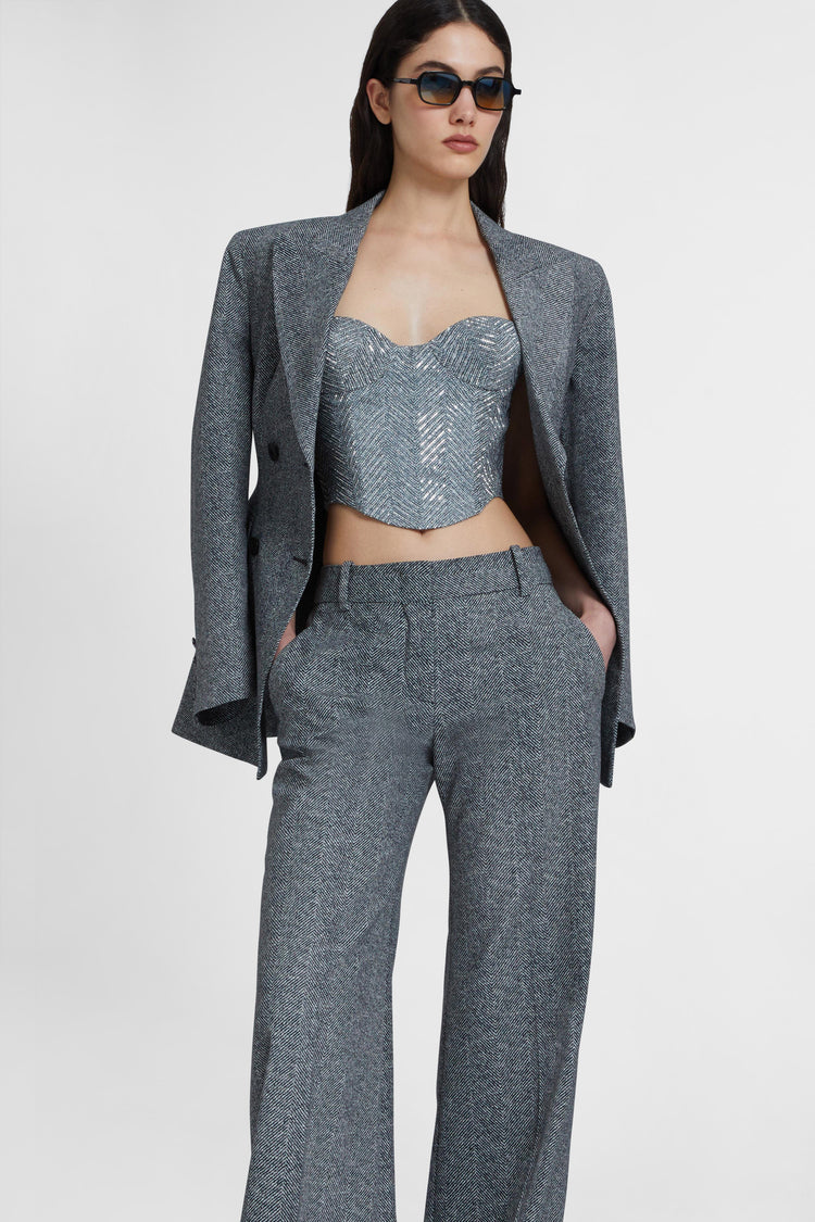 Top bustier senza spallini in misto viscosa con stampa spigata