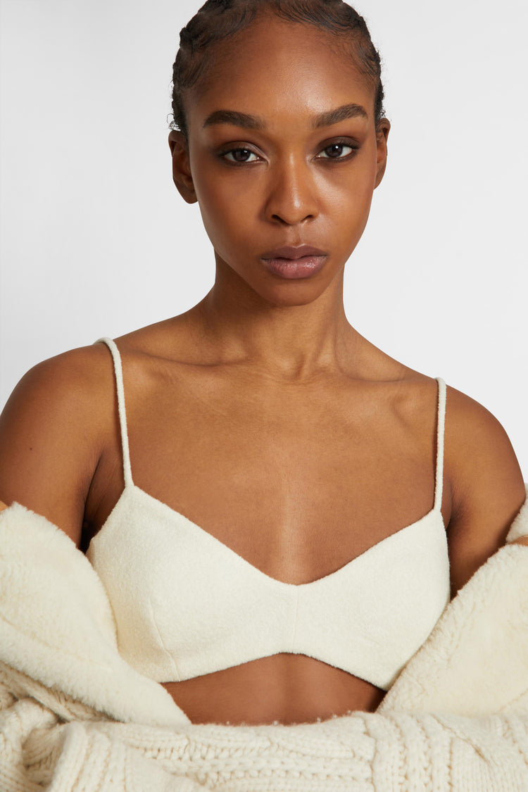 Bra strutturato in misto lana e seta con spallini fini