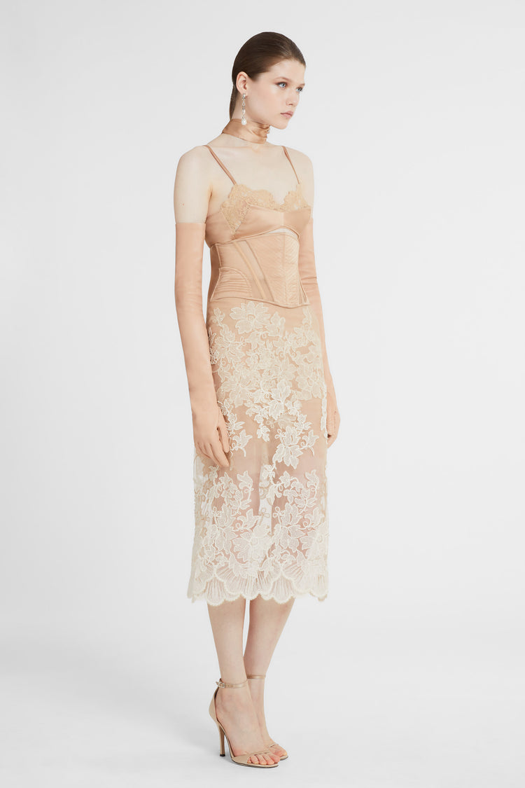 Silk satin and tulle corset