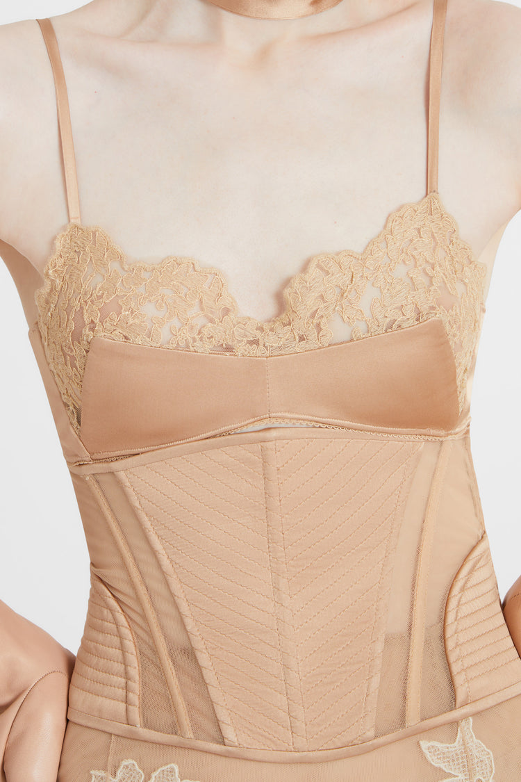 Silk satin and tulle corset