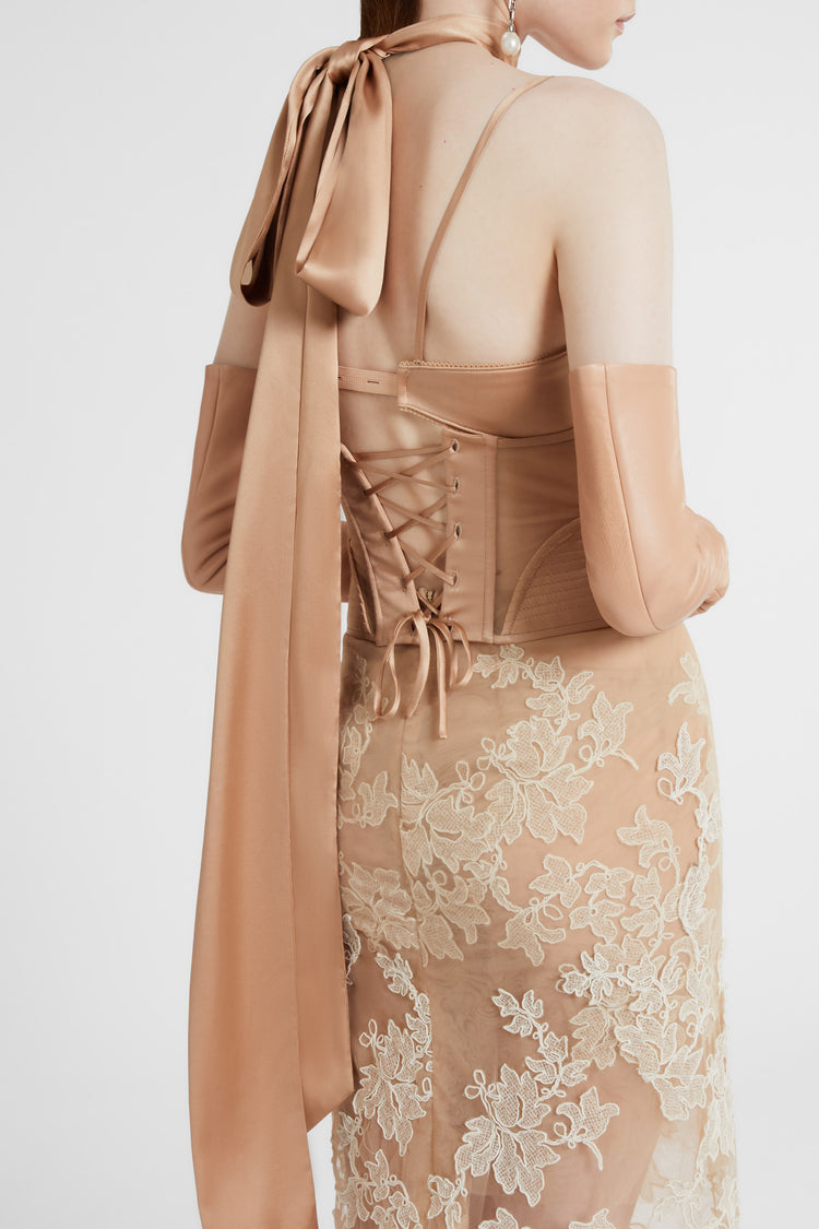 Silk satin and tulle corset