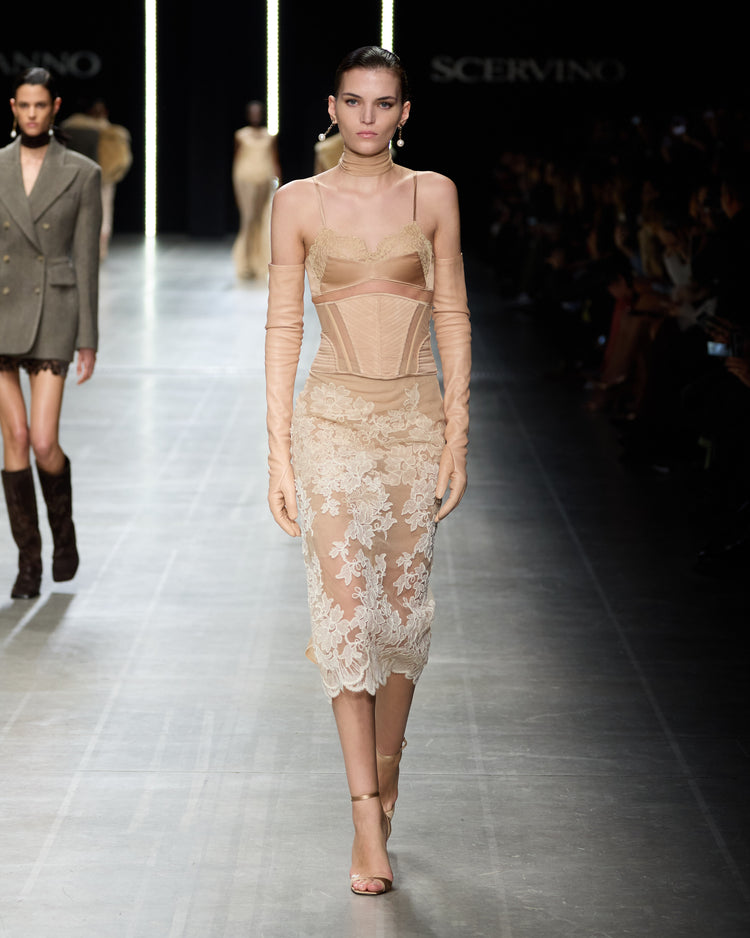 Silk satin and tulle corset