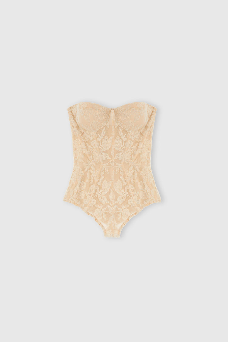 Lace corset-body with boning and structured cups