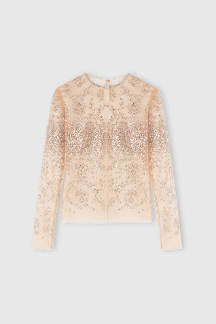 Tulle top with all-over crystal embroidery