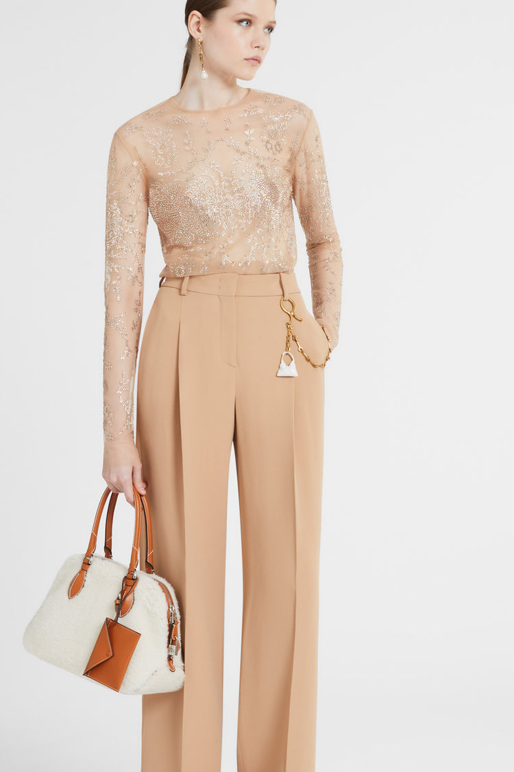 Tulle top with all-over crystal embroidery