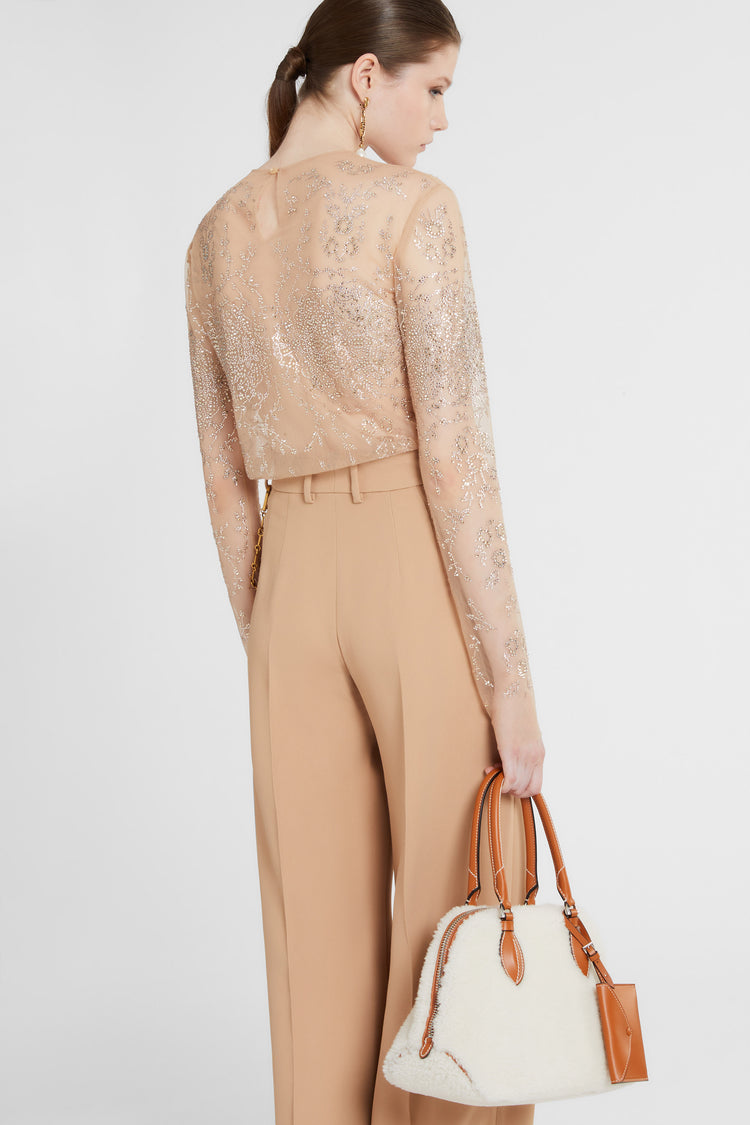 Tulle top with all-over crystal embroidery