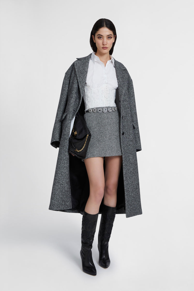 Virgin wool blend mini skirt with herringbone pattern