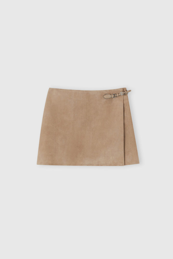 Suede wrap mini skirt