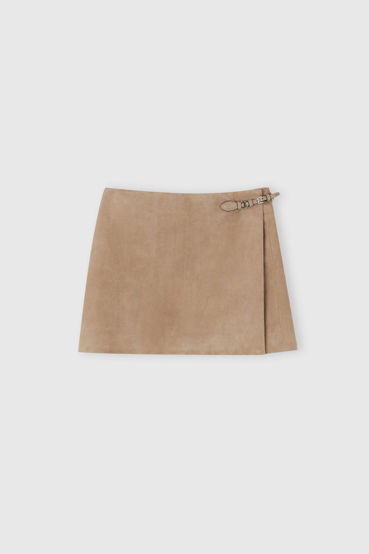 Suede wrap mini skirt