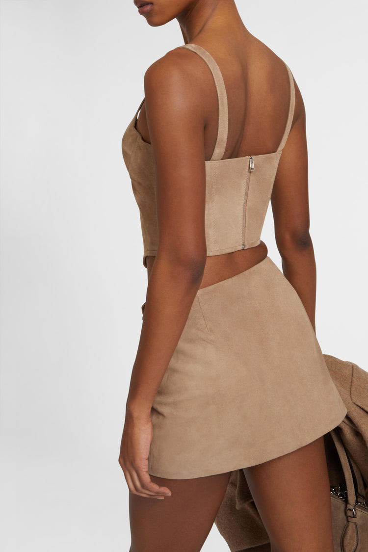 Suede wrap mini skirt
