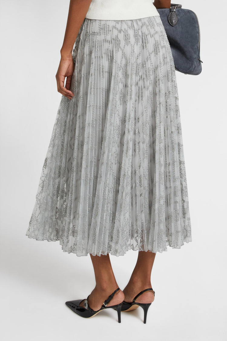 Pleated midi skirt with embroidered argyle motif