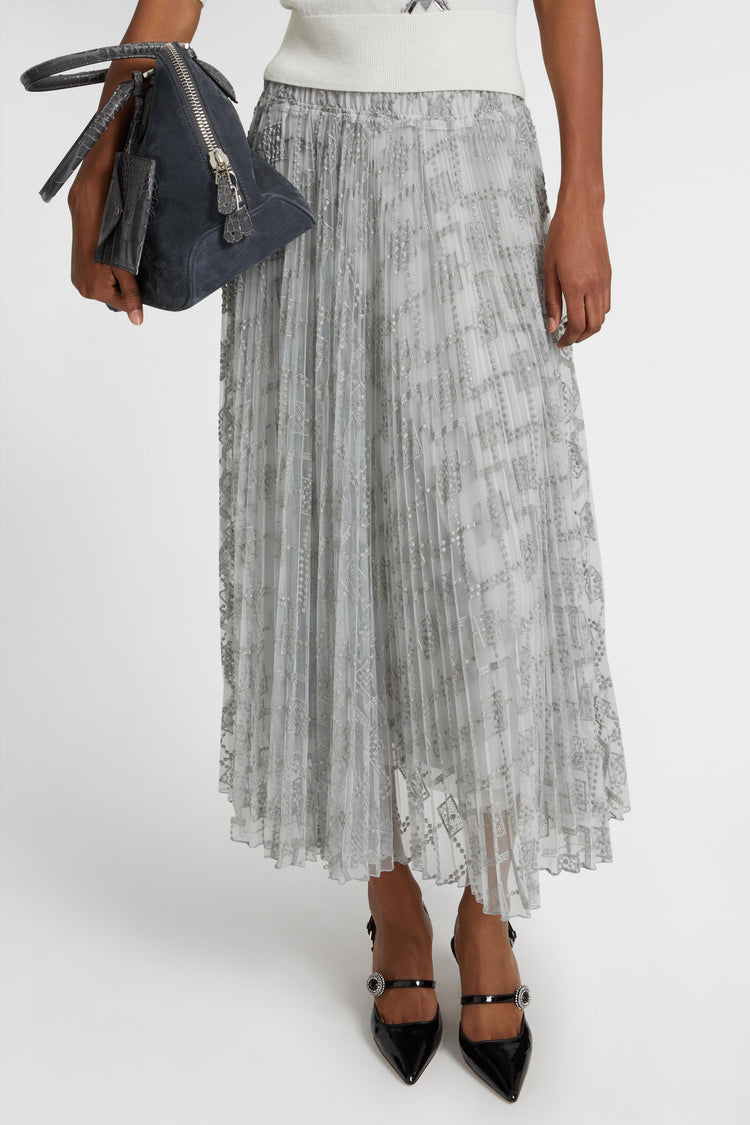 Pleated midi skirt with embroidered argyle motif