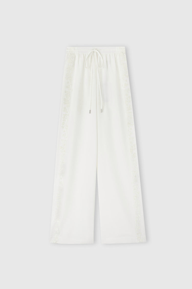 Ivory stretch silk trousers