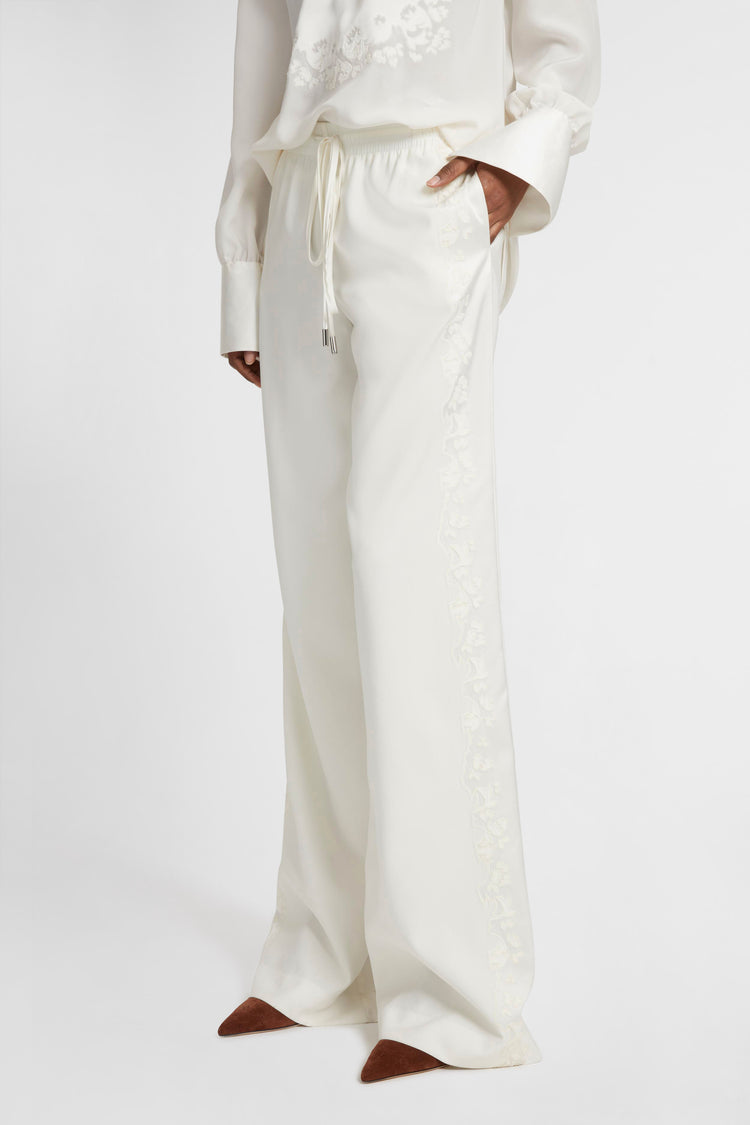 Ivory stretch silk trousers