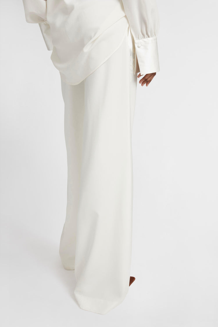 Ivory stretch silk trousers