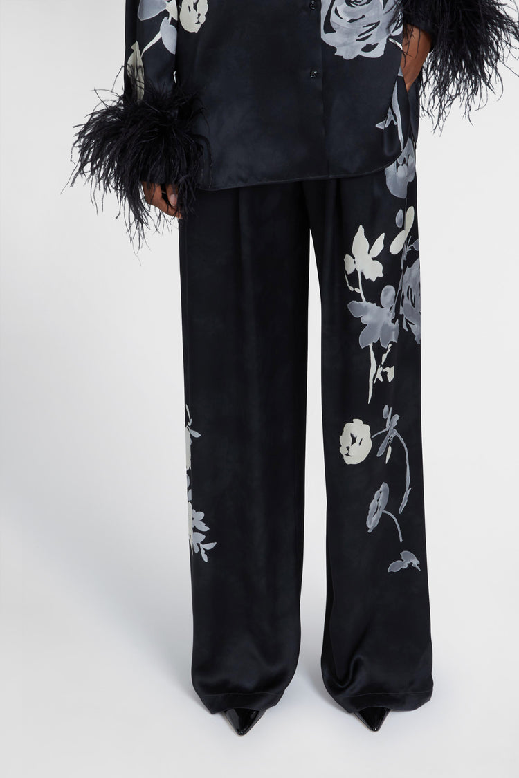Pure silk trousers with floral print