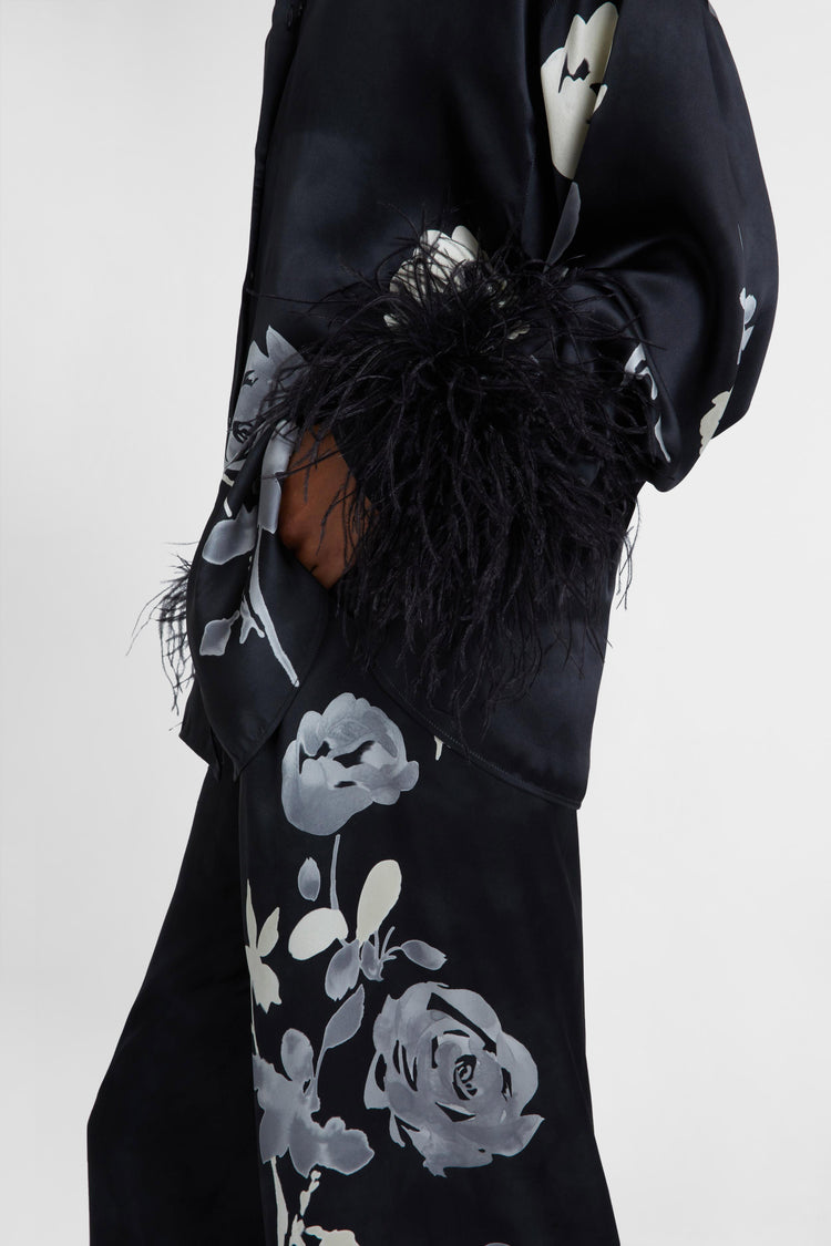 Pure silk trousers with floral print