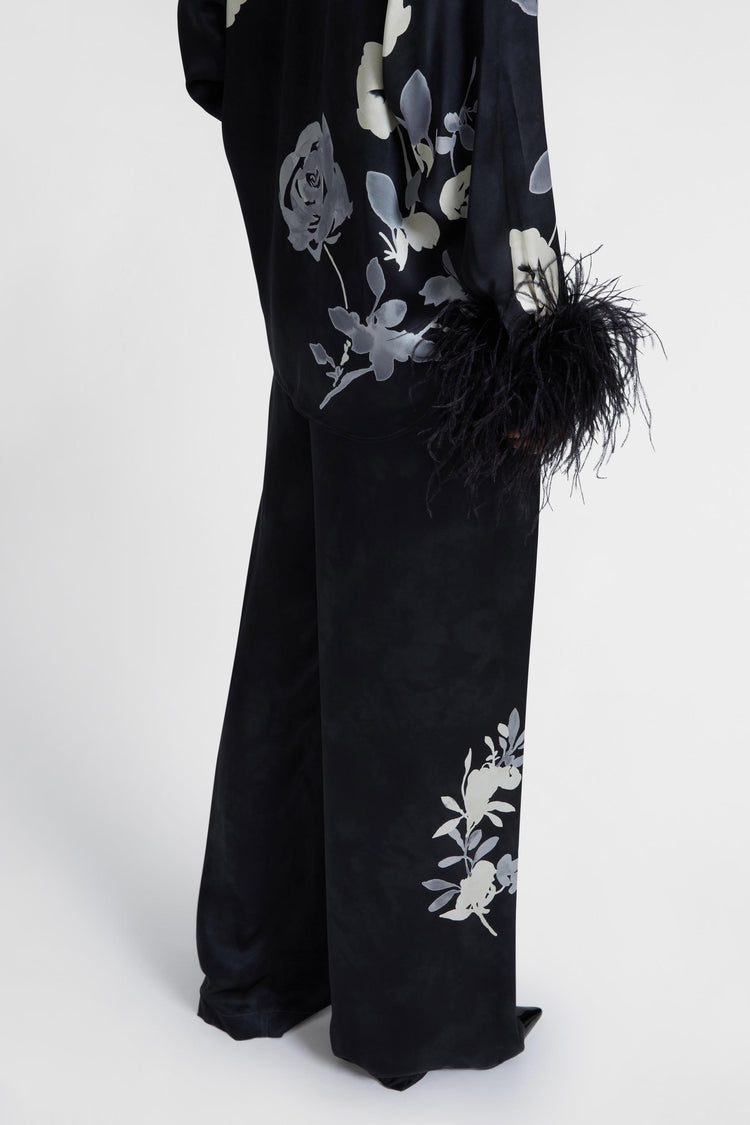 Pure silk trousers with floral print