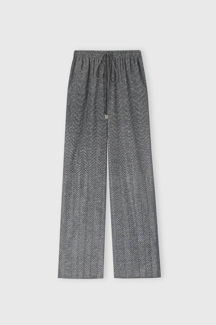 Palazzo trousers with herringbone design and hand-applied crystals