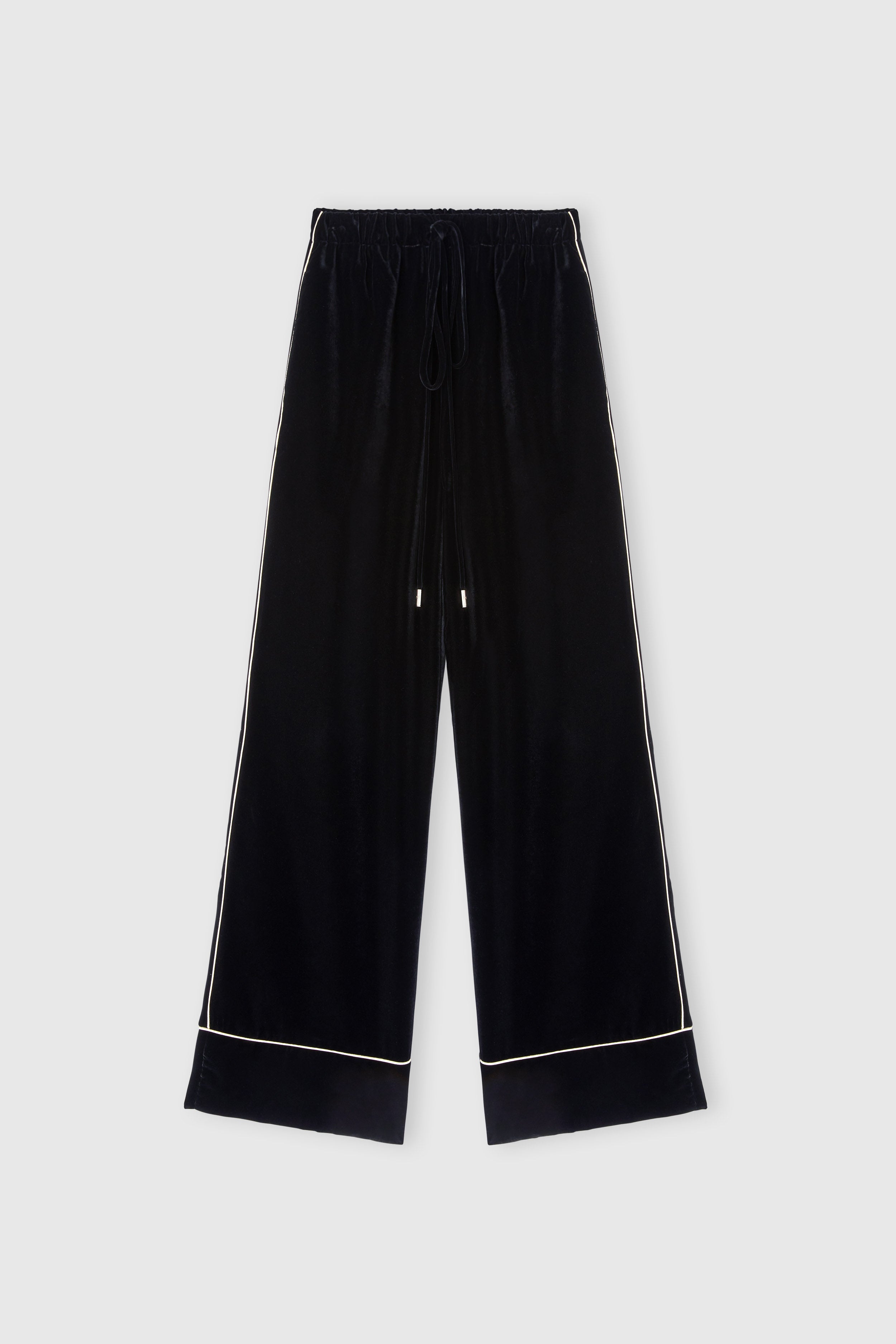 Palazzo pants in velvet with contrast piping