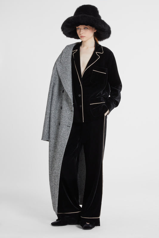 Palazzo pants in velvet with contrast piping