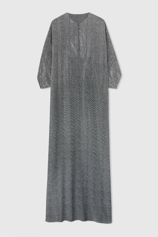 Long pure silk kaftan with hand-applied crystals