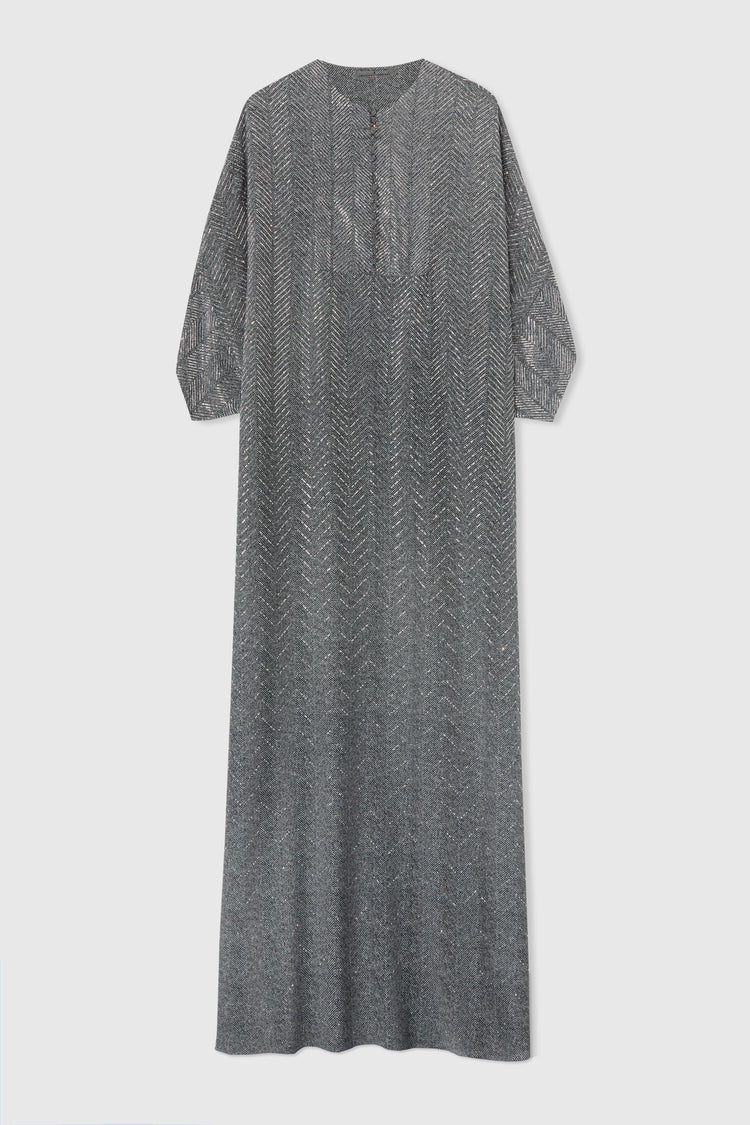 Long pure silk kaftan with hand-applied crystals