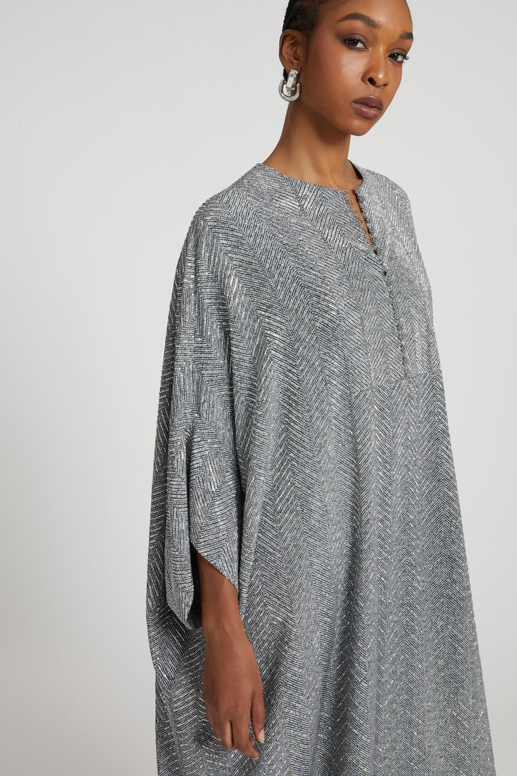Long pure silk kaftan with hand-applied crystals
