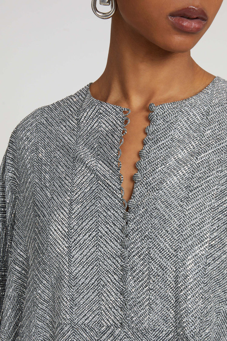 Long pure silk kaftan with hand-applied crystals