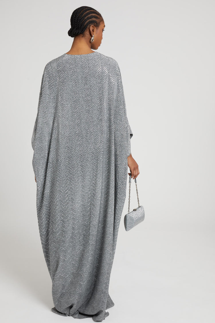 Long pure silk kaftan with hand-applied crystals