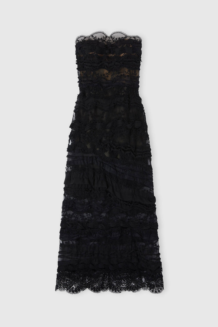 Robe bustier patchwork en dentelle et georgette