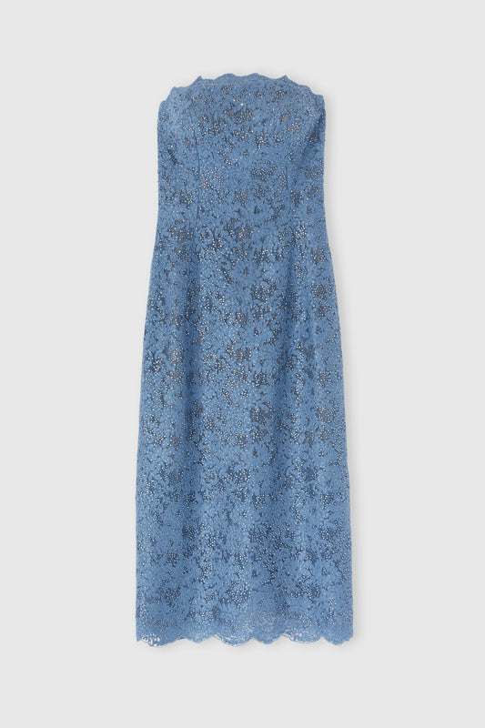 Macrame lace midi bustier dress with crystals