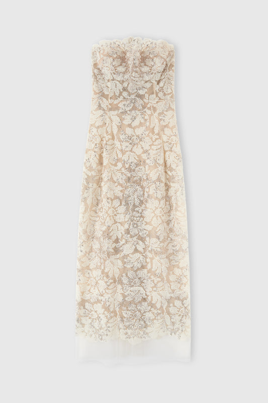 Robe bustier en dentelle et cristaux