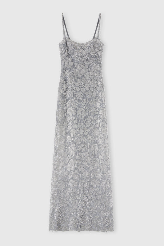 Robe longue en dentelle et cristaux