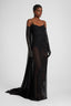 Long silk chiffon dress with hand-applied crystals