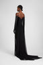 Long silk chiffon dress with hand-applied crystals