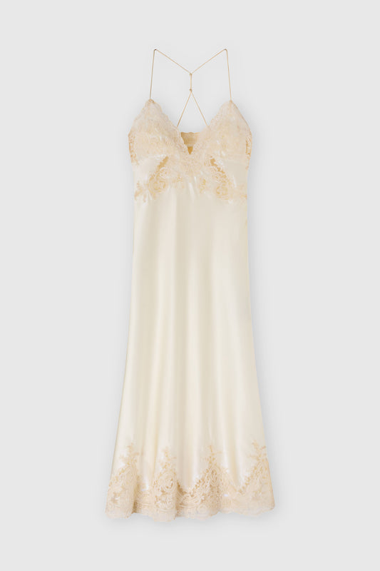 Abito lingerie in seta con pizzo rebrodé