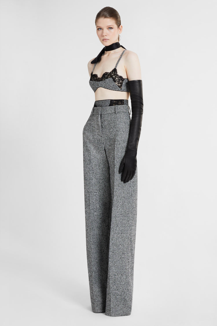 Silk pied de poule garter belt with lace