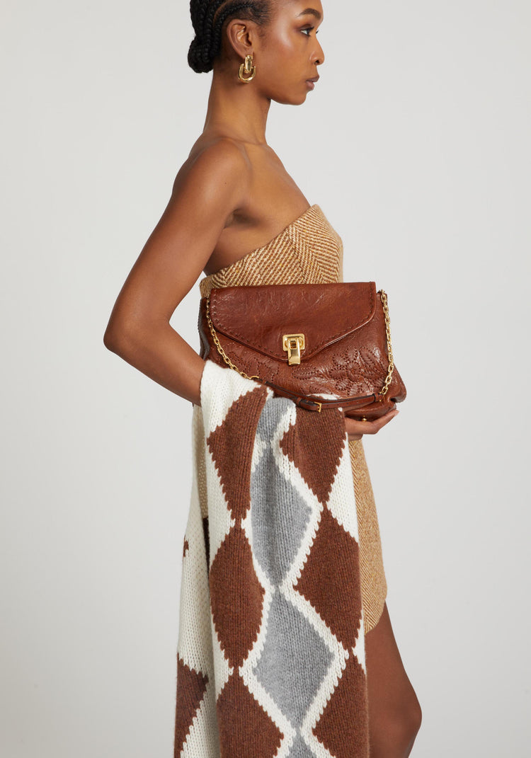 New Joy in embroidered brown nappa