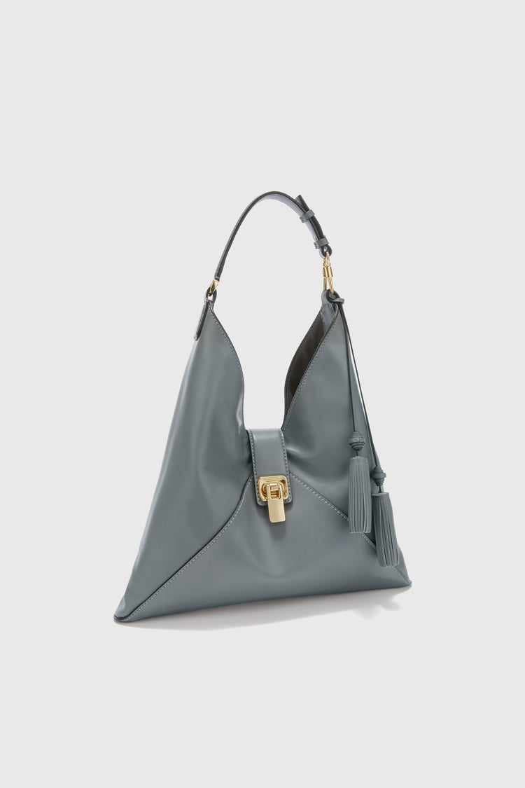 Dark grey smooth calfskin hobo bag
