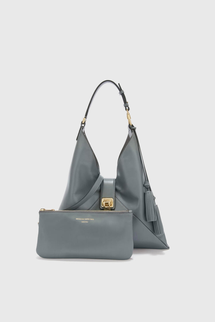 Dark grey smooth calfskin hobo bag