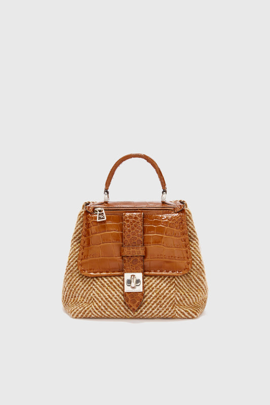 Sac Liza en croûte imprimée chevron et cuir embossé crocodile